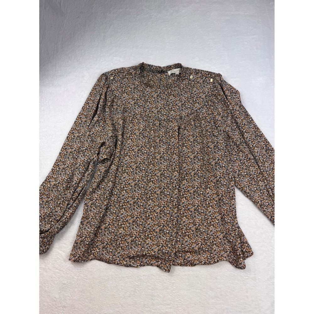 LOFT Womens XXL Ditsy Floral Blouse Ruffle Mock Neck Gold Button Shoulder Top - Picture 4 of 9